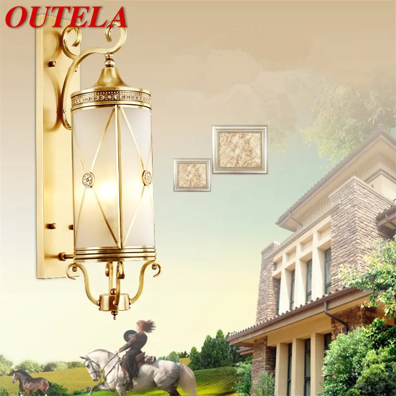 

OUTELA Nordic Outdoor Brass Wall Light LED Copper Sconce Lamp Creative Design Decor for Home Courtyard Corridor Aisle