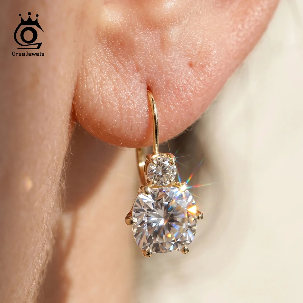 ORSA JEWELS 925 Silver Moissanite Pendant Earrings Shiny Round Cut Lab Diamond Drop Earring Fine Jewelry with Certificate SMOE31