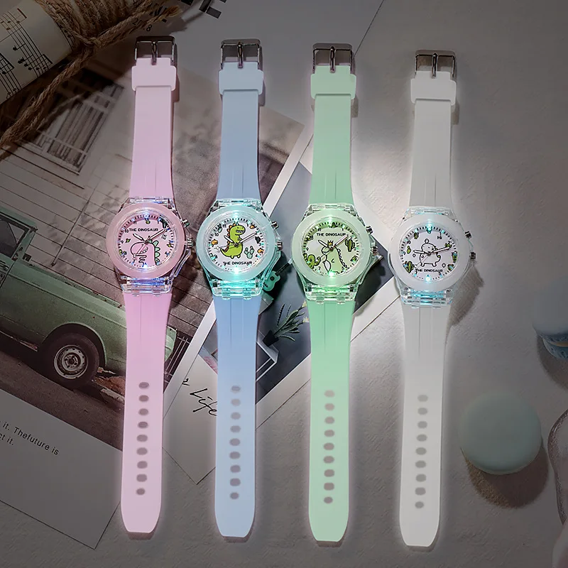 

Cartoon Dinosaur Pattern Kids Watch Luminous Children's Quartz Watch Casual Silicone Band Cute Boys Girls Wristwatches Clock