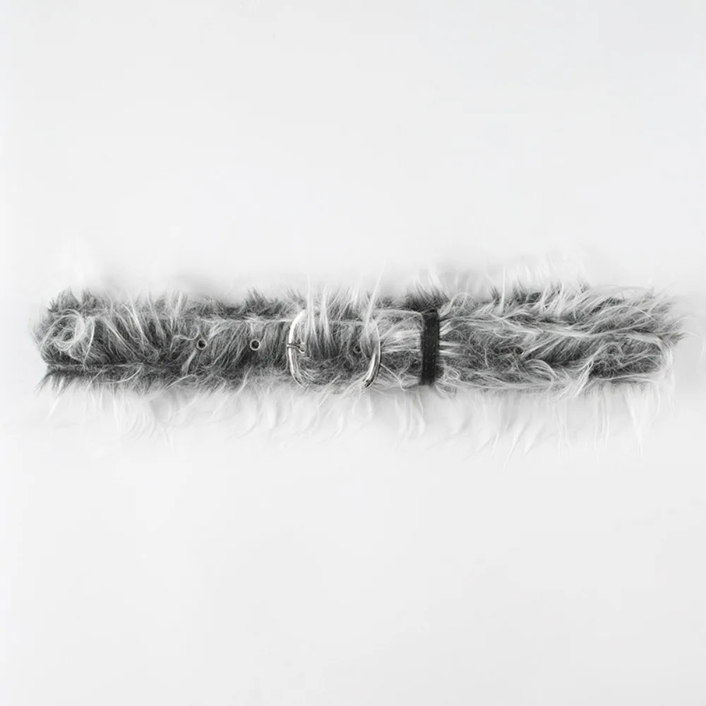 

Fashion Vintage Gray Longhair Belt Y2K Hip-hop Faux Fur Leather Belt Jeans Decor Chic Furry Waistband Waist Accessories