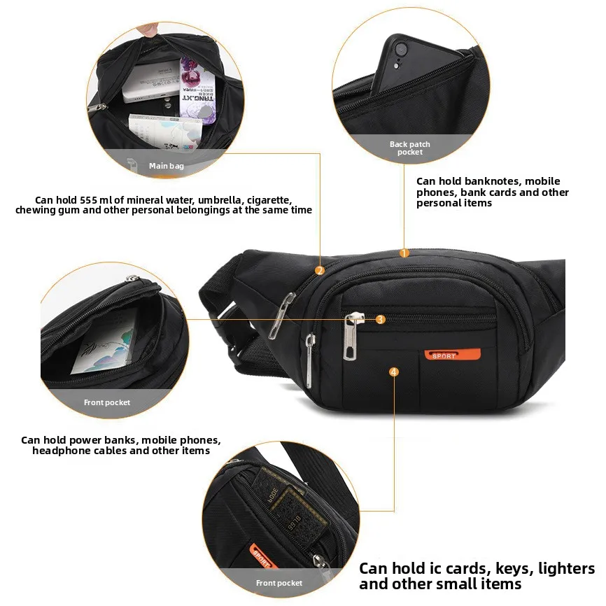 New Waterproof Waist Bag, Men's Cash Register Coin Purse, Hiking Sports Bag, Running and Cycling Mobile Phone Crossbody Bag