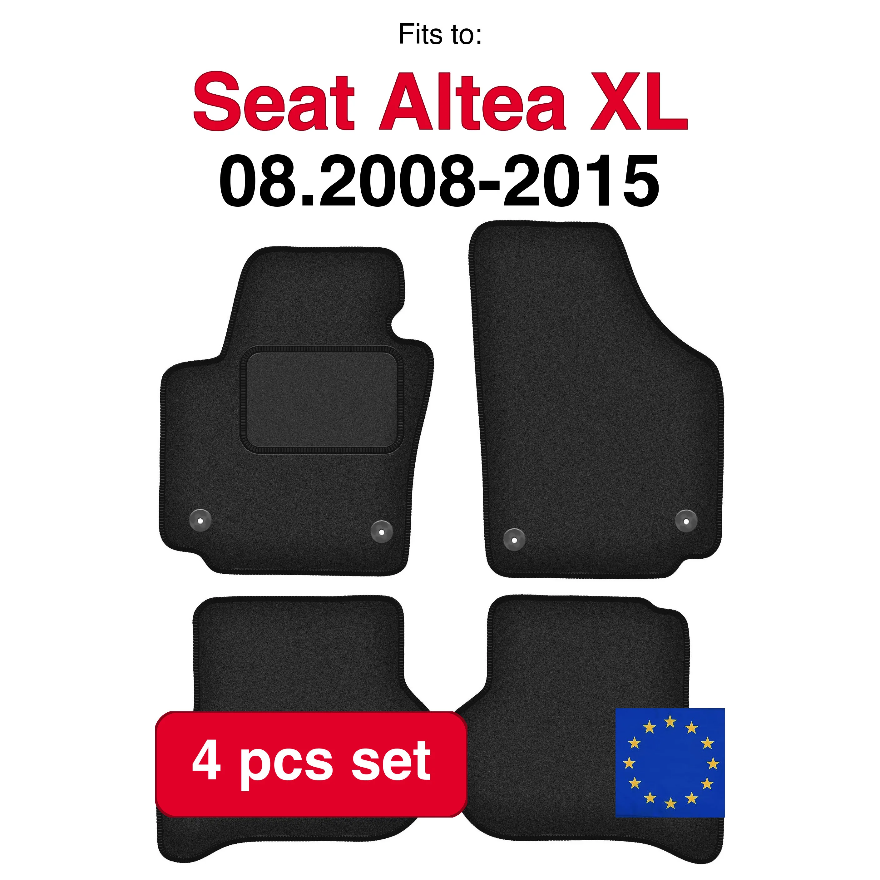 Image of Velours-Autofußmatten für Seat Altea XL Minivan (08.2008-2015) – Schwarz (4 Stück), passgenaues Autofußmatten-Set
