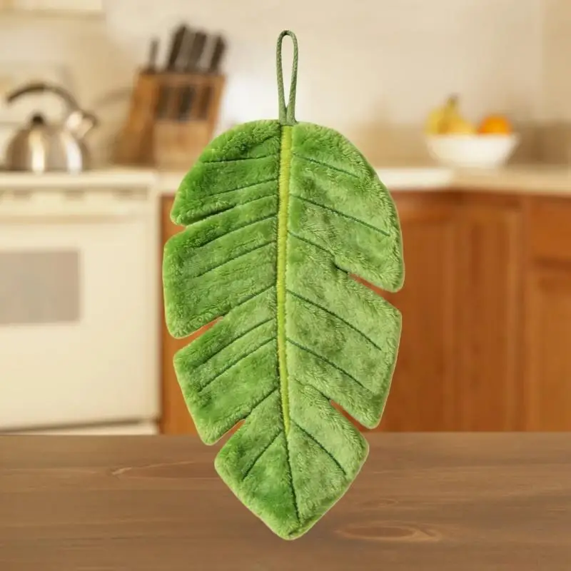 New Sale Cute Creative Plant Leaf Shape Hand Towel Thick Absorbent Coral Fleece Hanging Towel For Kitchen Bathroom Handkerchief