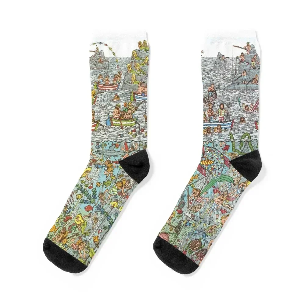 Wheres Waldo Underwater Scene Socks sport FASHION Socks Girl Men's