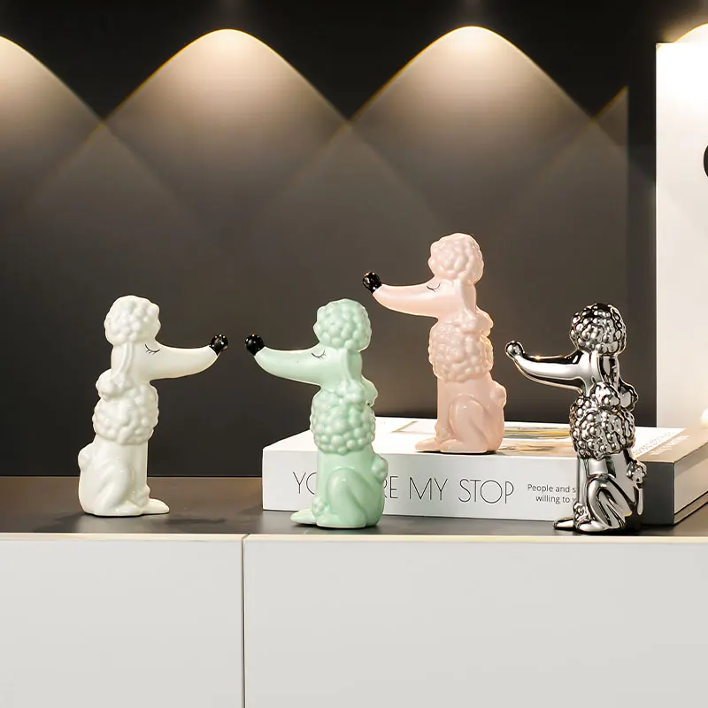 pp-Ceramic Poodle Sculpture Living Room Office Desktop Wine Rack Decoration Dog Statue Animal Figurine Modern Home Decor Gift