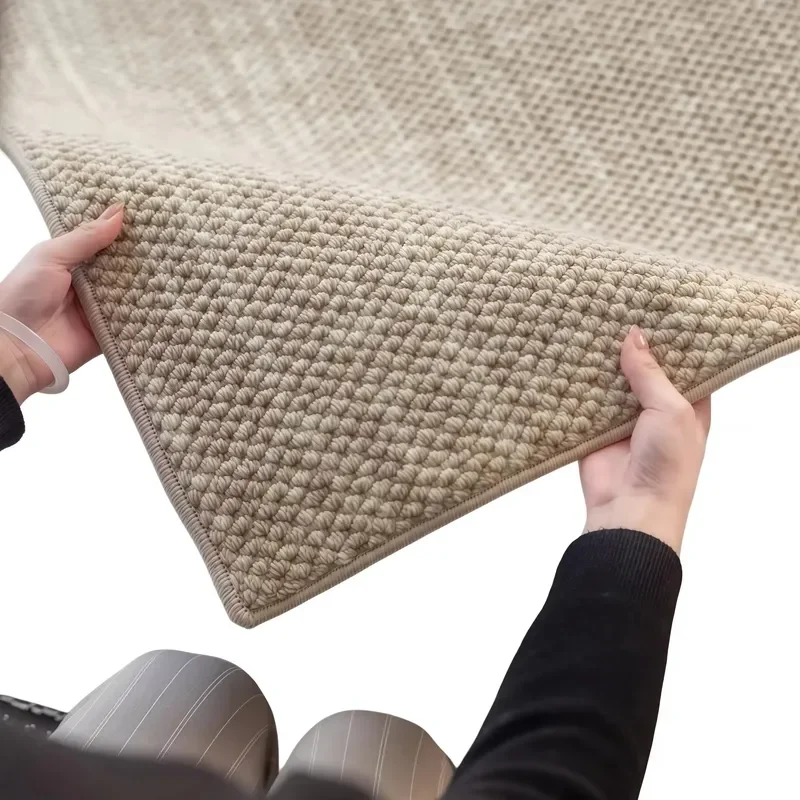 Solid Color Wool Area Rug for Living Room Bedroom Stain Resistant Thick Floor Carpet for Modern Home Decor
