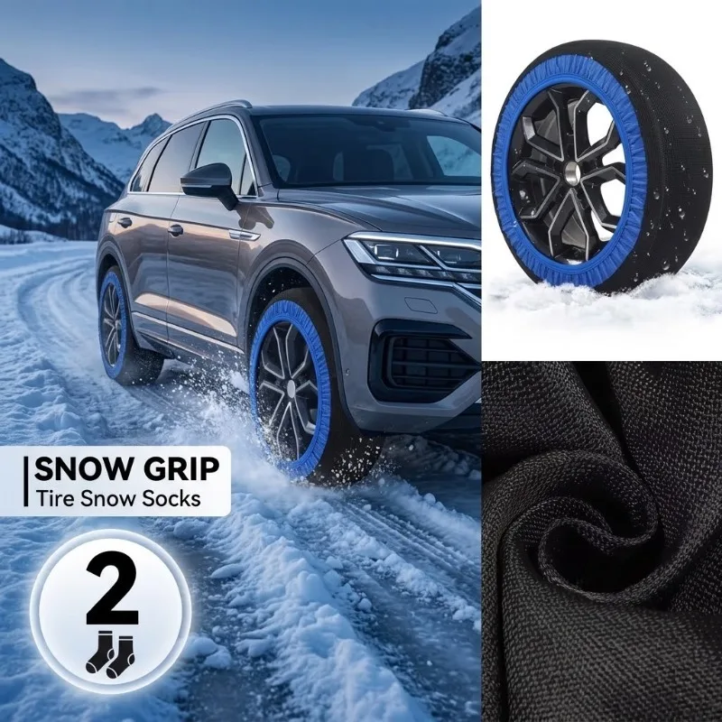 2Pcs Blue Polyester Tire Snow Socks Anti-Slip Textile Wheel Chains Portable Emergency Ice Gripper For Car SUV Truck Winter Tools