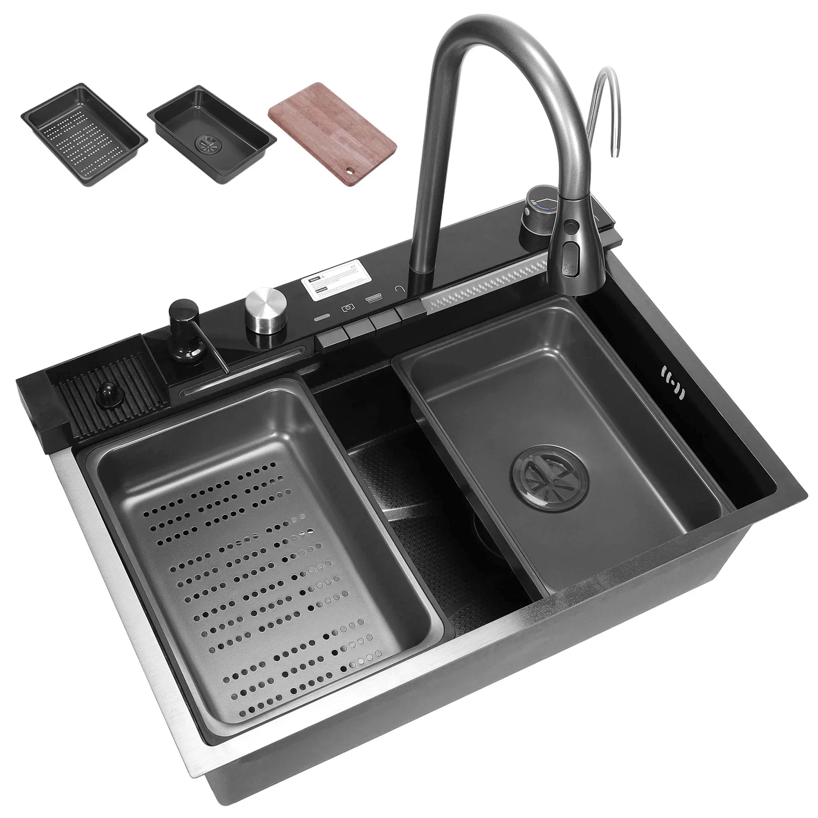 Integrated Workstation Sink with Pull-Out Faucet