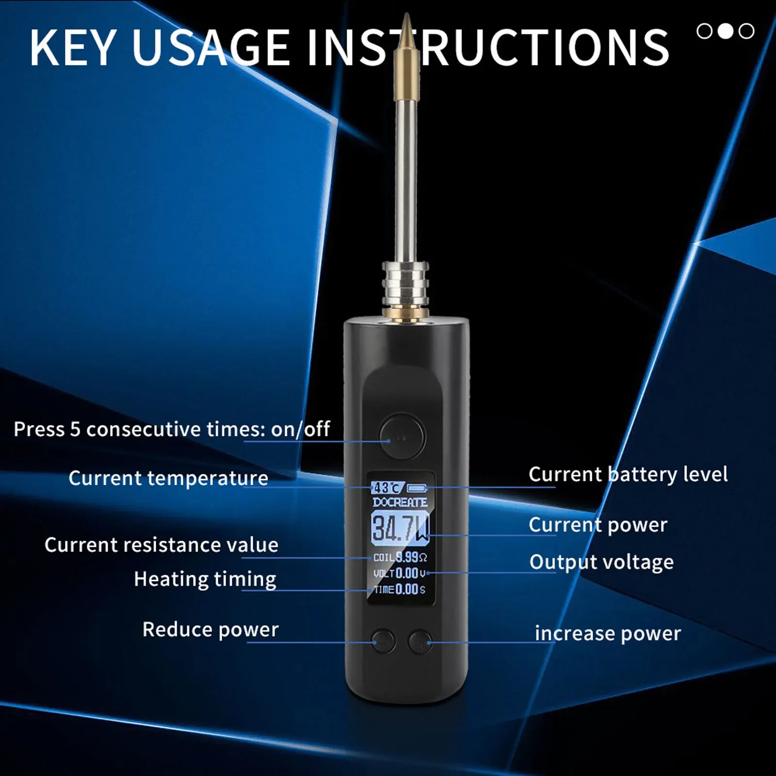 75W Portable Electric Soldering Iron 200-500℃ 8S Tin Melting/Constant Temperature with 3 Solder Tip Digital Smart Soldering Iron