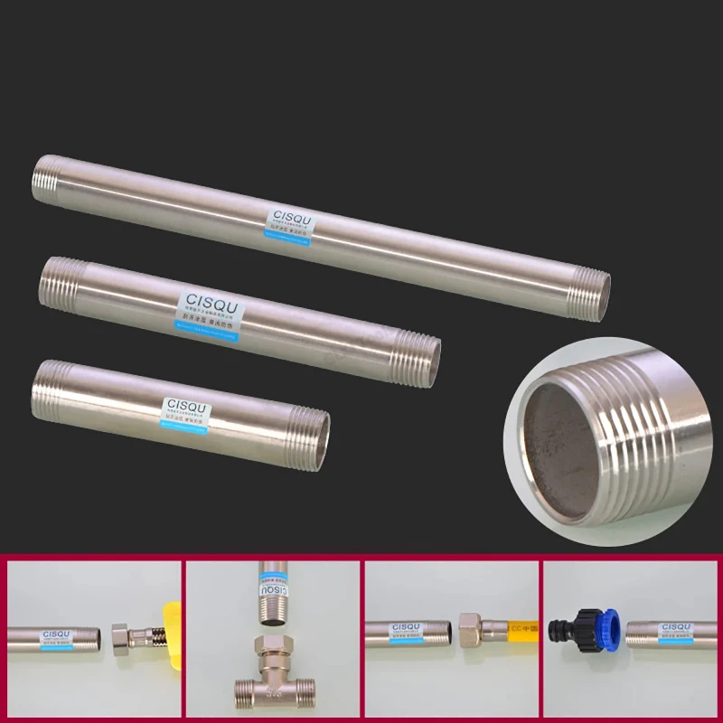 

201 Stainless Steel 1/2" 3/4" Male Thread Extension Direct Pipe Fitting DN15 DN20 Water Line Connector Leak Proof Long Adapter