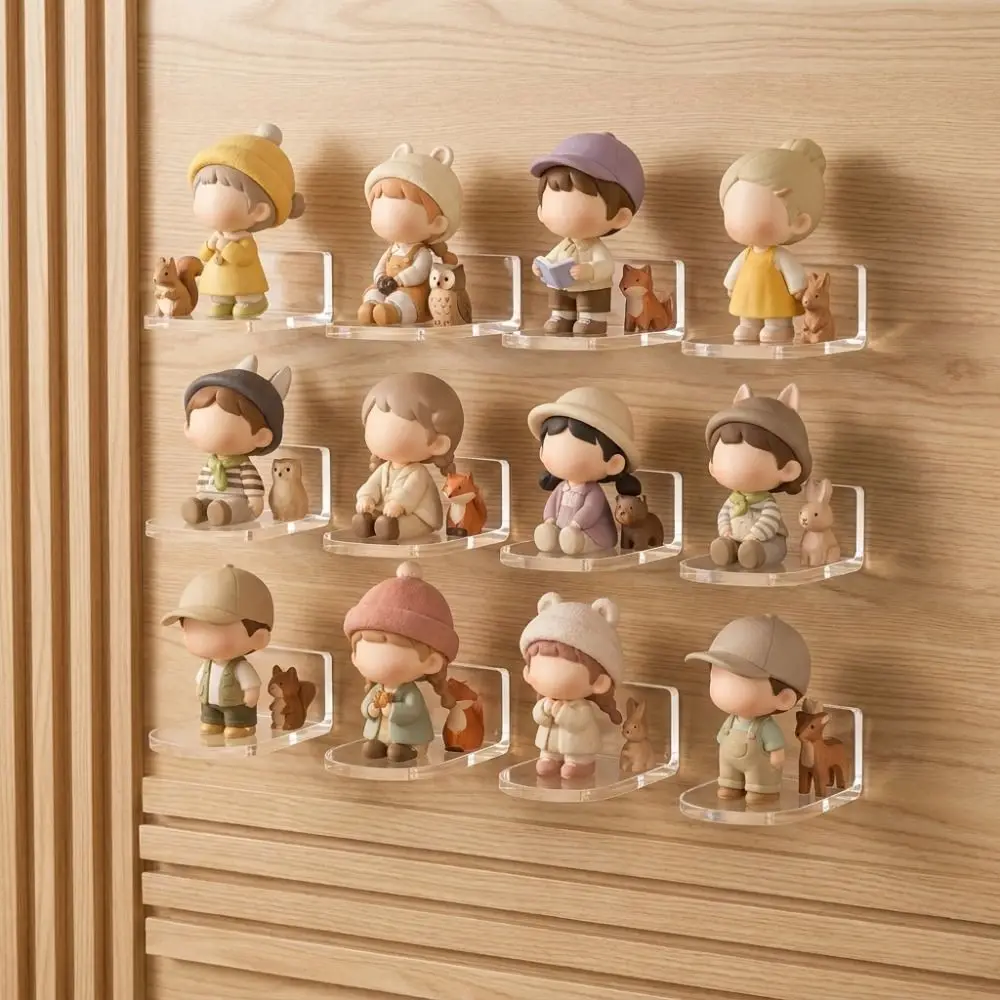 5 pcs Transparent Acrylic Figure Stand Self-Adhesive Magnetic Stand Shelf Wall Mounted Multi-Functional Clear Display Holder