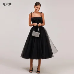 LORIE Elegant A-Line Black Formal Graduation Gowns Spaghetti Straps Tulle Prom Party Dresses Saudia Arabia Evening Cocktail Gown