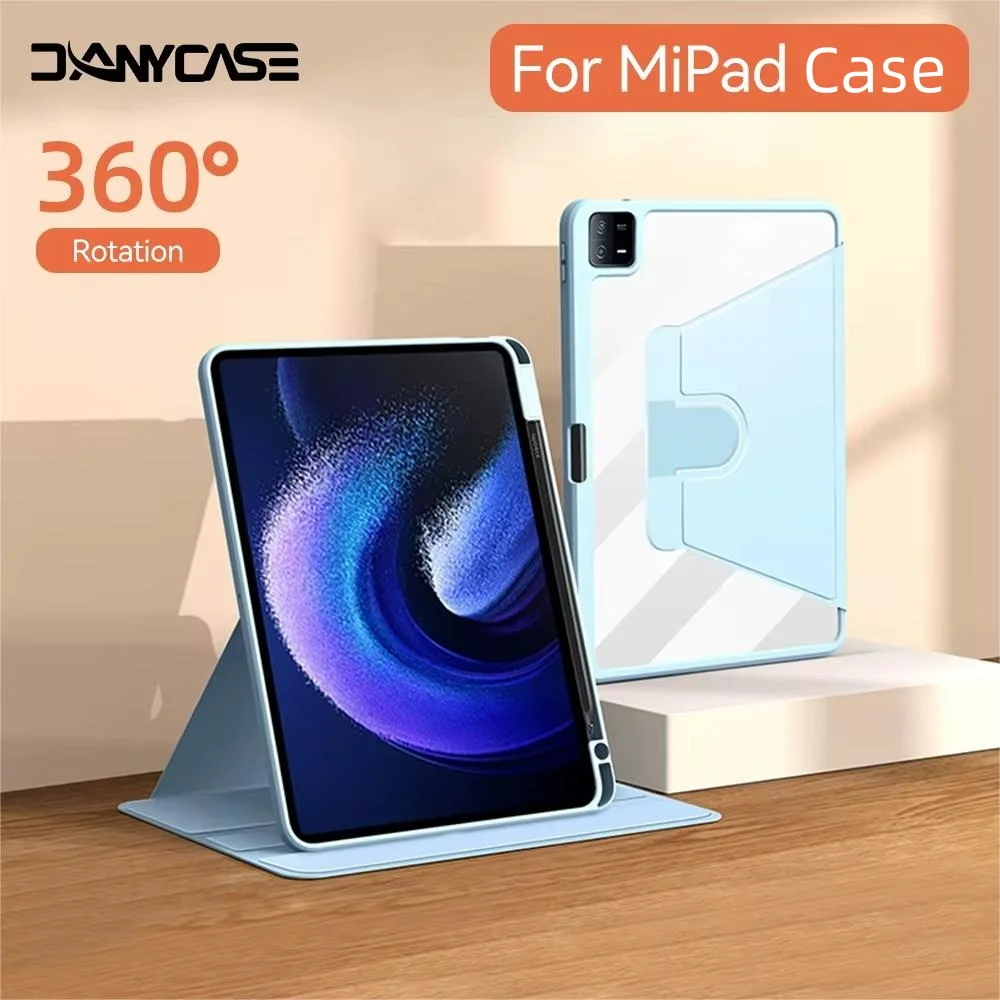 Tablet Case for MiPad 6 12.4in 360° Rotation For Xiaomi Pad 6/6Pro 11'' TPU Protective Cover Smart Sleep with Stand and Pen Slot