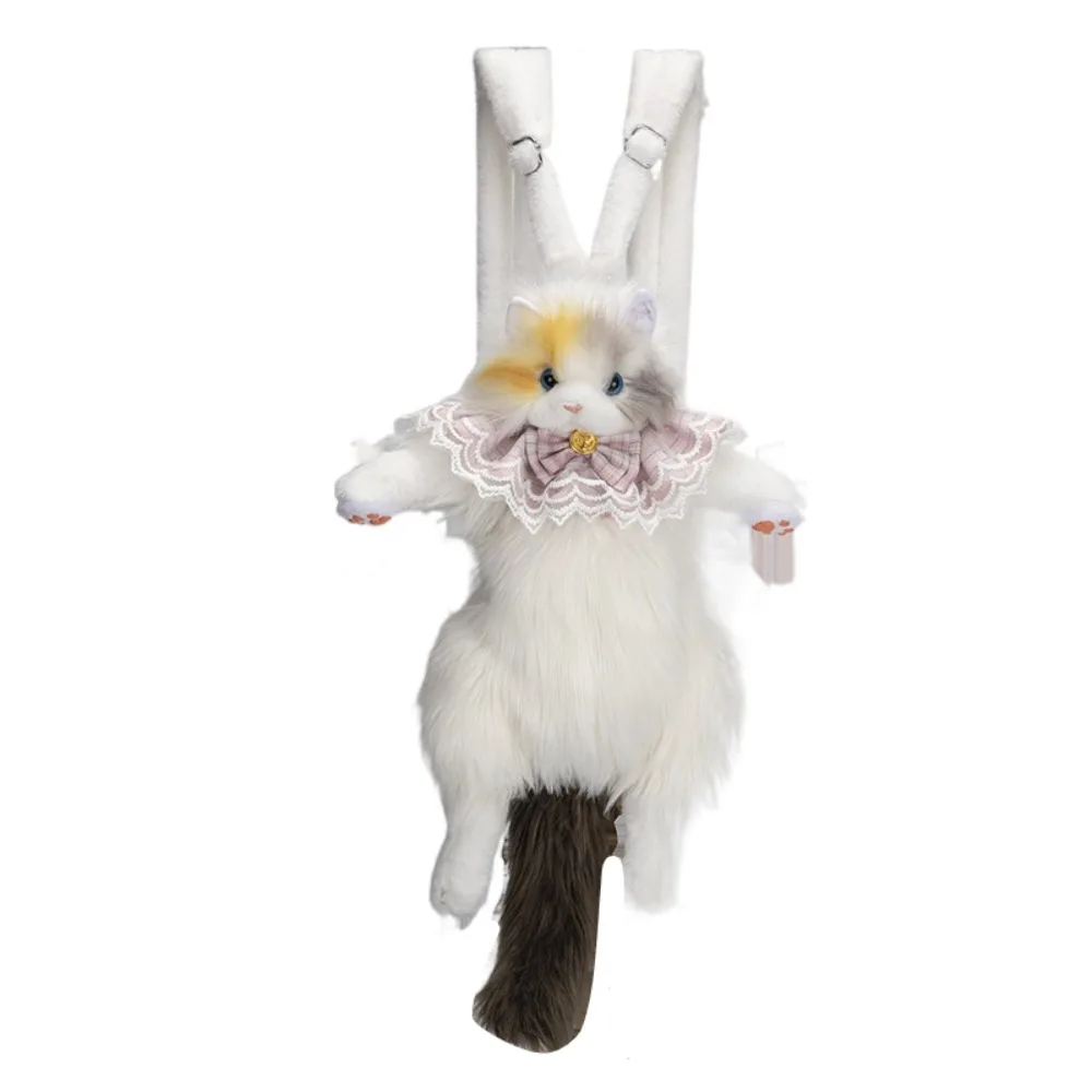 

Long-haired Fluffy Cat Backpack Ragdoll Cat Bow Tie Cute Women's Backpacks Travel Storage Super Realistic Cat Backpack