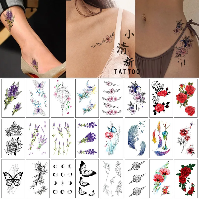 

Alphabet Tattoo Stickers Waterproof Floral Butterfly Sketch Line Art Temporary Body Stickers for Women Men Party Essentials