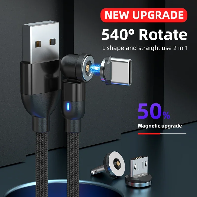 540 Rotate Magnetic USB C IPone Cable Micro USB Cable for Cell Phone Charger Cord