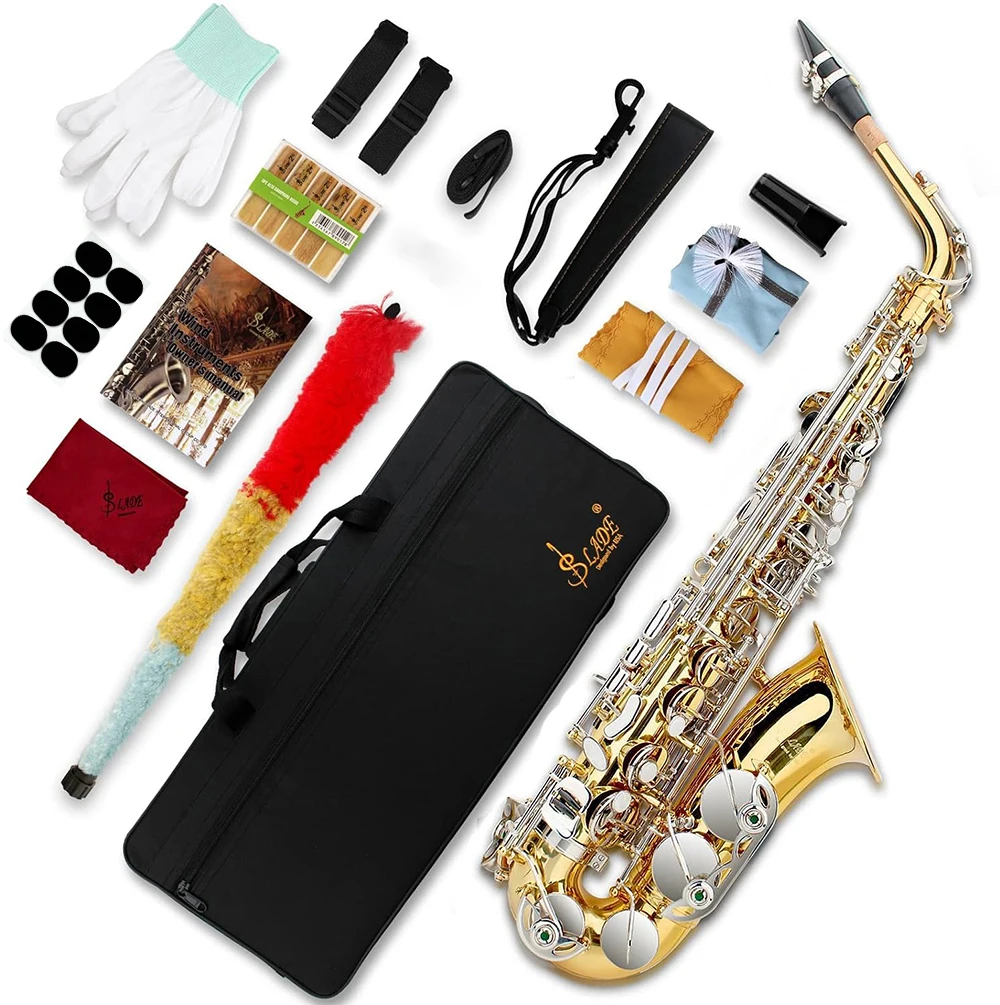 

SLADE Saxophone Eb Alto Saxophone Golden Silver for Beginners Adults with Cleanning Cloth Reed Strap Glove Accessories