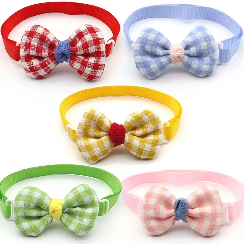 50pcs/100pcs Pet Supplies Grooming Dog Elastic Band Adjustable Pet Bow Tie Small Cat Dog Collar Accessory Colorful Grid