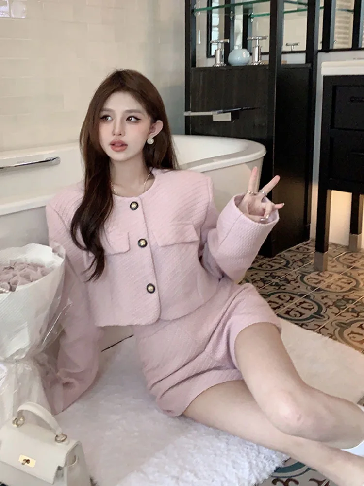 Small Fragrant 2 Piece Sets Women Outfits High Quality Luxury Short Jacket Coat + Shorts Sets Korean Sweet Two Piece Pants Suits