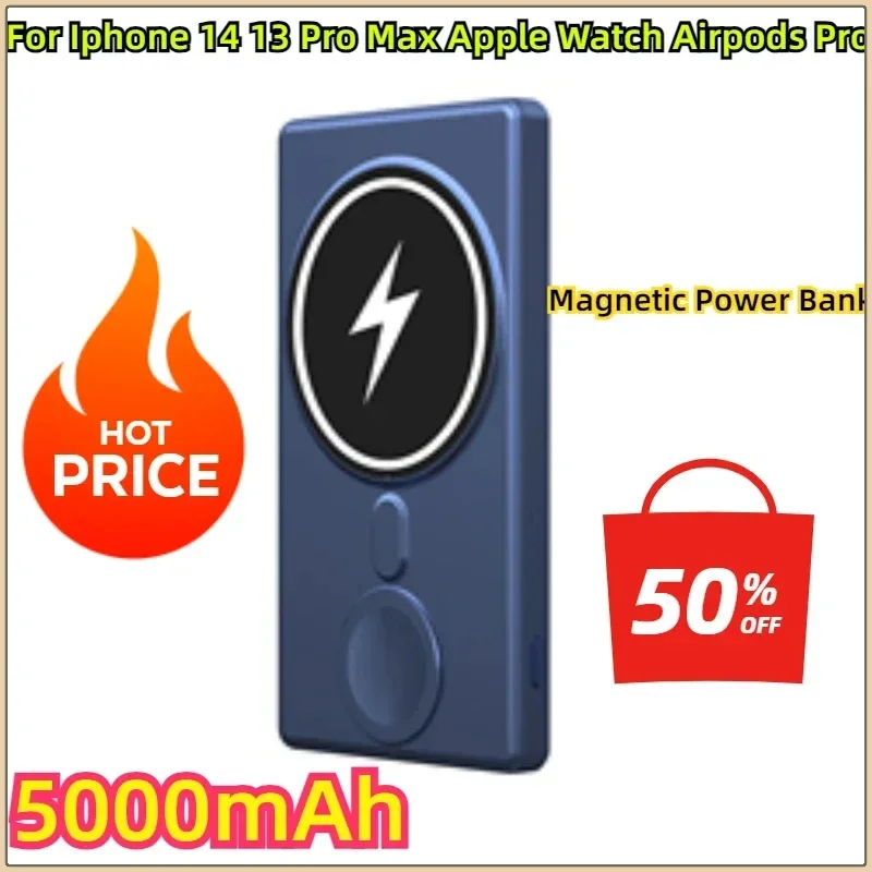 5000mAh Magnetic Power Bank For Iphone 14 13 Pro Max Apple Watch Airpods Pro Induction Wireless Fast Charging External Battery