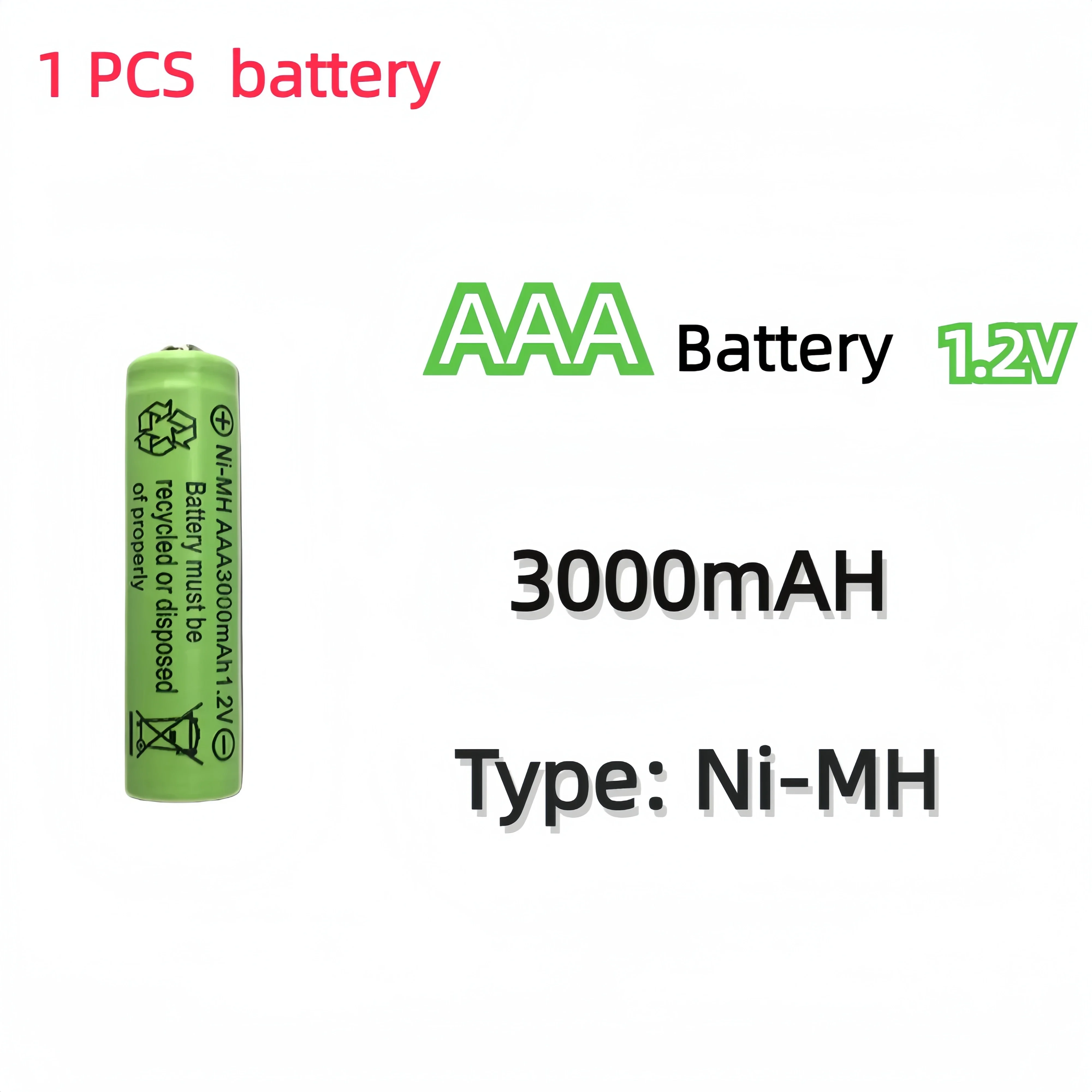 

3000mAh AAA 3A 1.2V Ni-MH Rechargeable Battery Cell for MP3 RC Toys led Flashlight