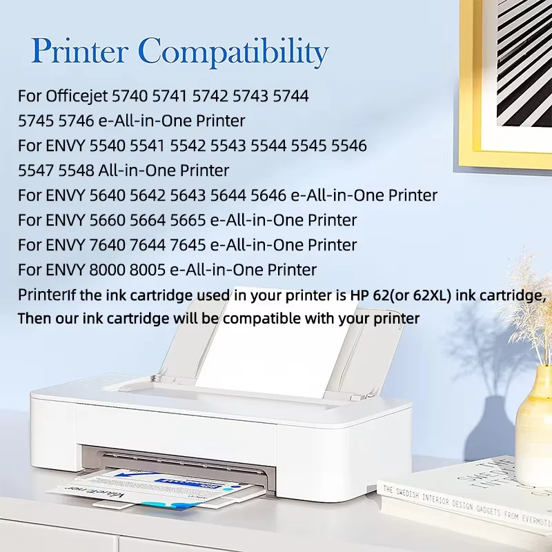 62XL ตลับหมึกสําหรับ HP 62 XL HP62 Re-ผลิต Envy 5540 5640 5642 5646 7640 5660 7644 250 5740 5742 เครื่องพิมพ์