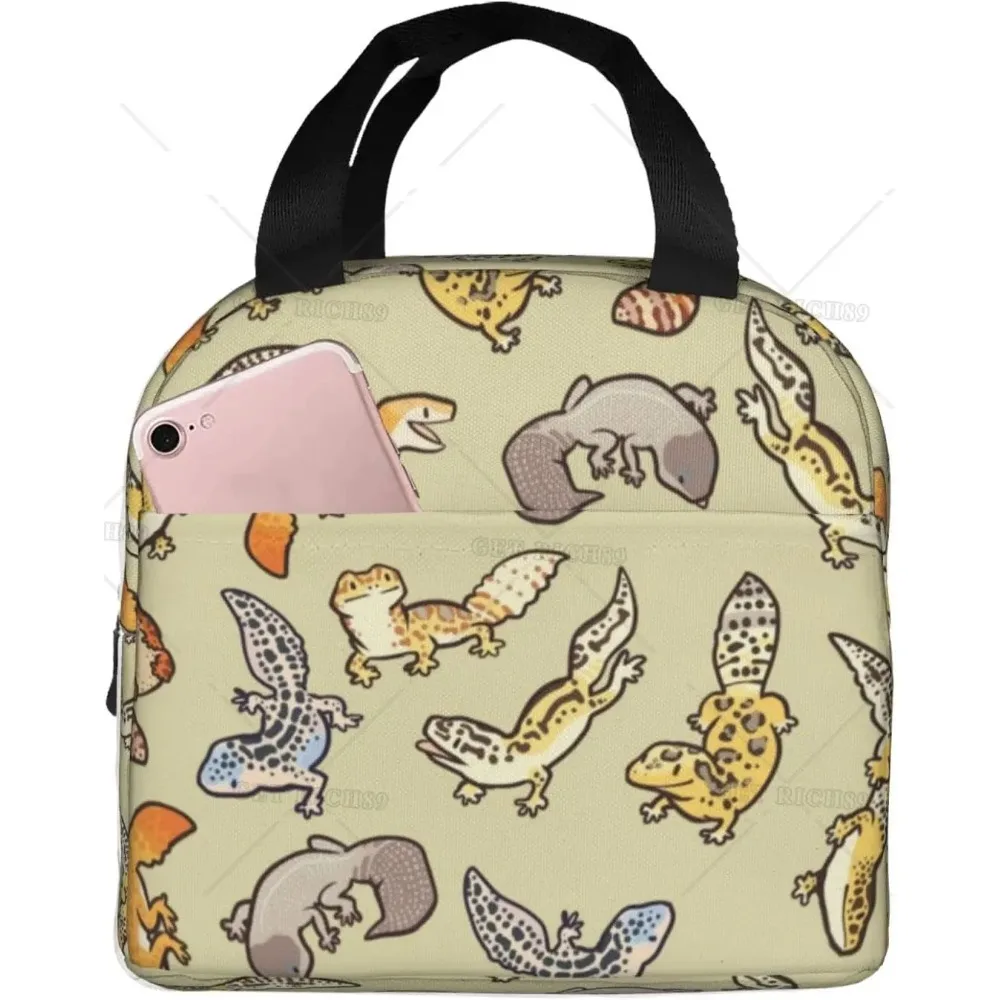 Cartoon Cute Leopard Gecko Lunch Bag for Women Men Insulated Lunch Box Reusable Waterproof Lunch Holder Cooler Tote Bag