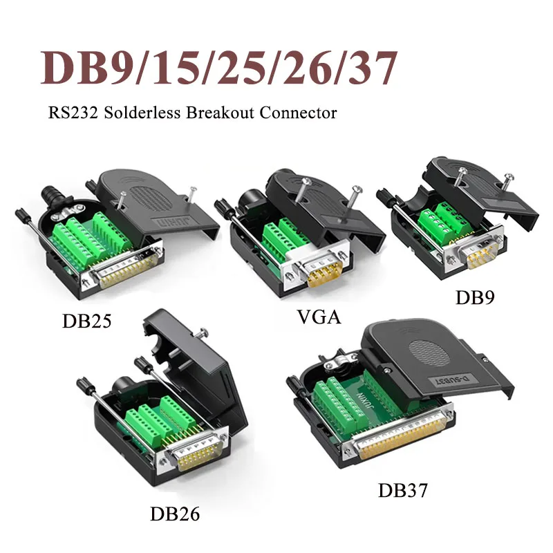 DB 9 15 26 37 Breakout Cable Connector Industrial 3+9 VGA Male Female Plug DB25 DB26 Solderless 9 15 26 37 Pin D-SUB RS232 Joint