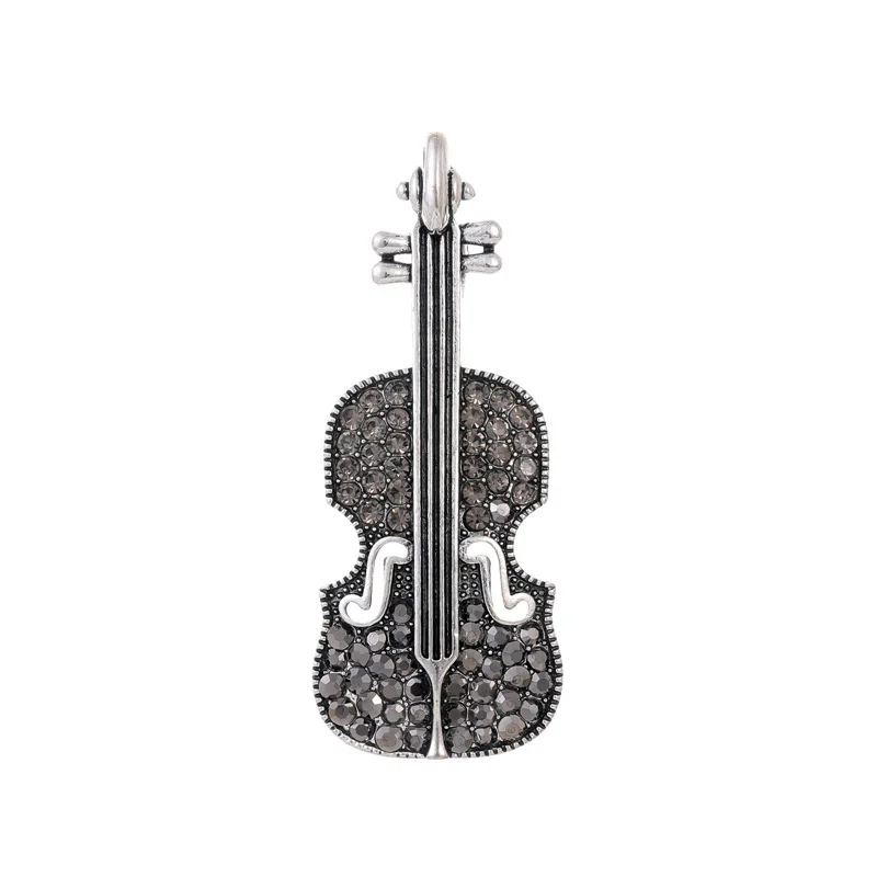 Fashion Personality Violin Brooch Female Versatile Rhinestone Retro Pin Musical Instrument Oil Drip Brooch Suit Clothing Collar