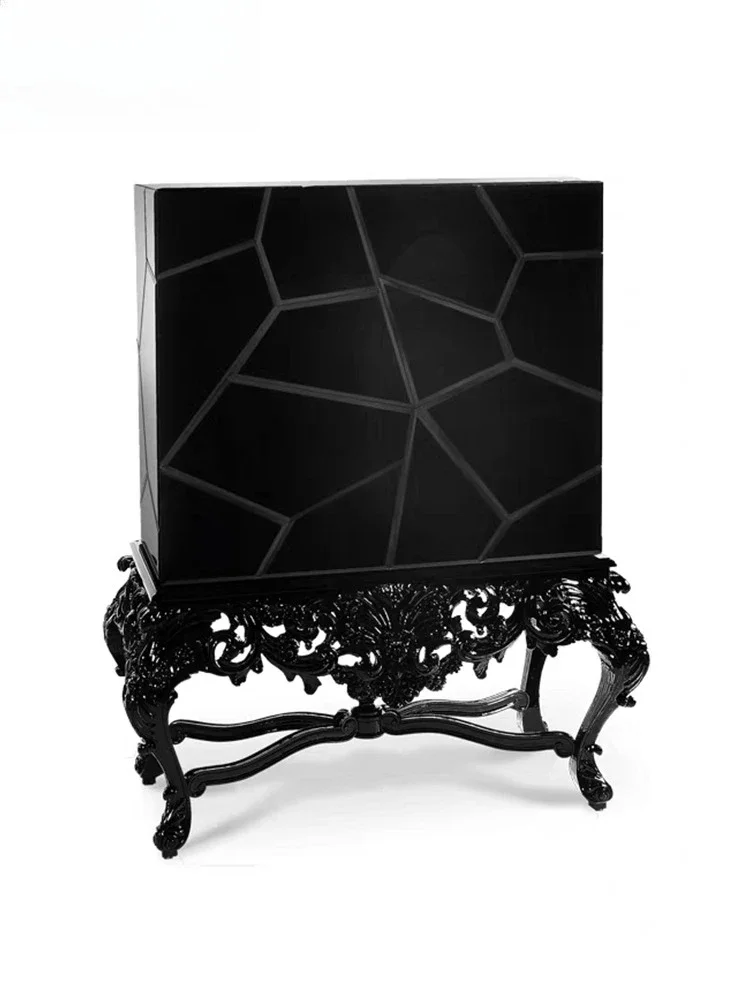 Light luxury retro hollow wine cabinet fashion creative locker villa luxury solid wood art dining side cabinet