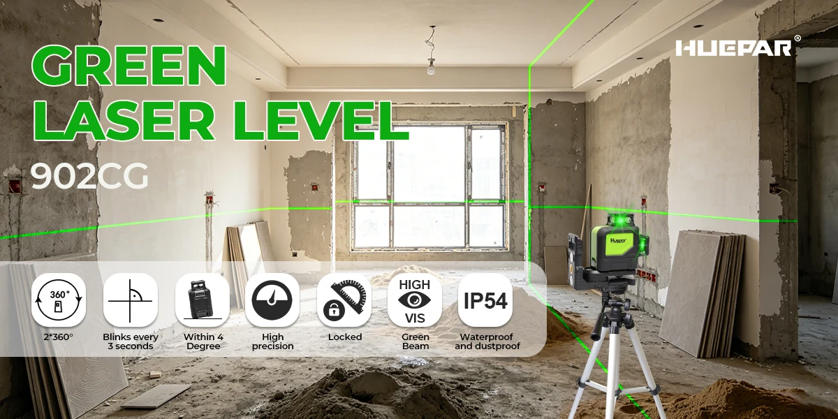 Huepar 8 Lines Laser Level 360° Cross Line Self-leveling Horizontal & Vertical Line Laser Tool With Laser Receiver and Tripod