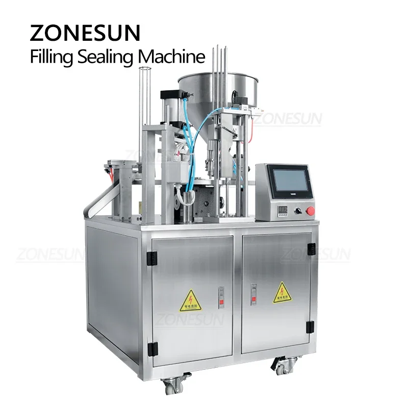 ZONESUN All In One โรตารี่อัตโนมัติโยเกิร์ตซอสมะเขือเทศนมข้น K ถ้วยบรรจุเครื่องซีลเครื่องจักรบรรจุภัณฑ์