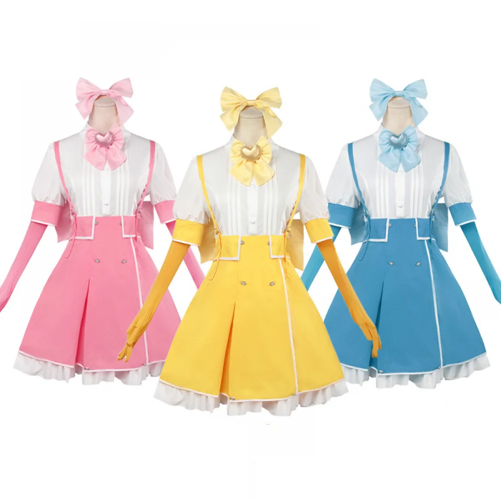 Anime Gushing Over Magical Girls Tenkawa Kaoruko Cosplay Halloween Costume Red Yellow Blue Dress Maid Uniforms Underwear Shorts