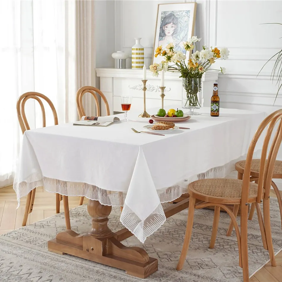 Tablecloth Rectangular Cotton White Coffee Table Lace Living Room Home Decor Table Cloth Wedding Decoration Table Cover Coat Mat