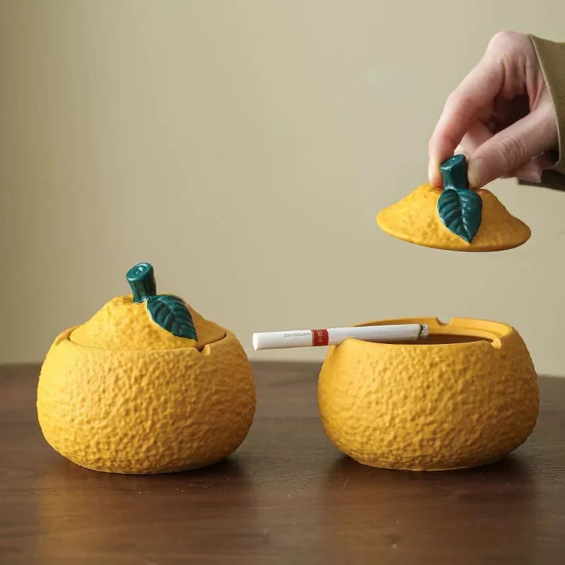 

Orange Ashtray Windproof Dustproof Household Desk Tea Table Office Large Capacity Modern Minimalist Style Ceramic Material