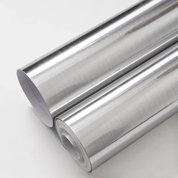 PVC Stainless Brushed Silver Removable Wallpaper Decor Film Vinyl Waterproof Oil-proof…