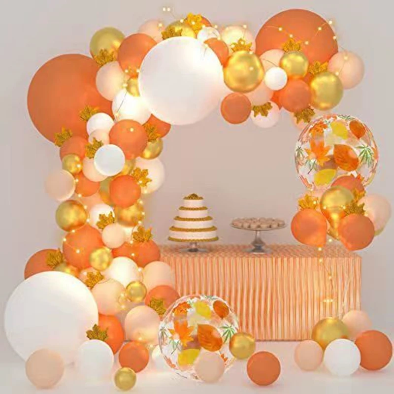 

Autumn Party Decoration Balloon Wreath Lantern String Thanksgiving Maple Leaf Orange White 4D Balloon Baby Baptism Decoration