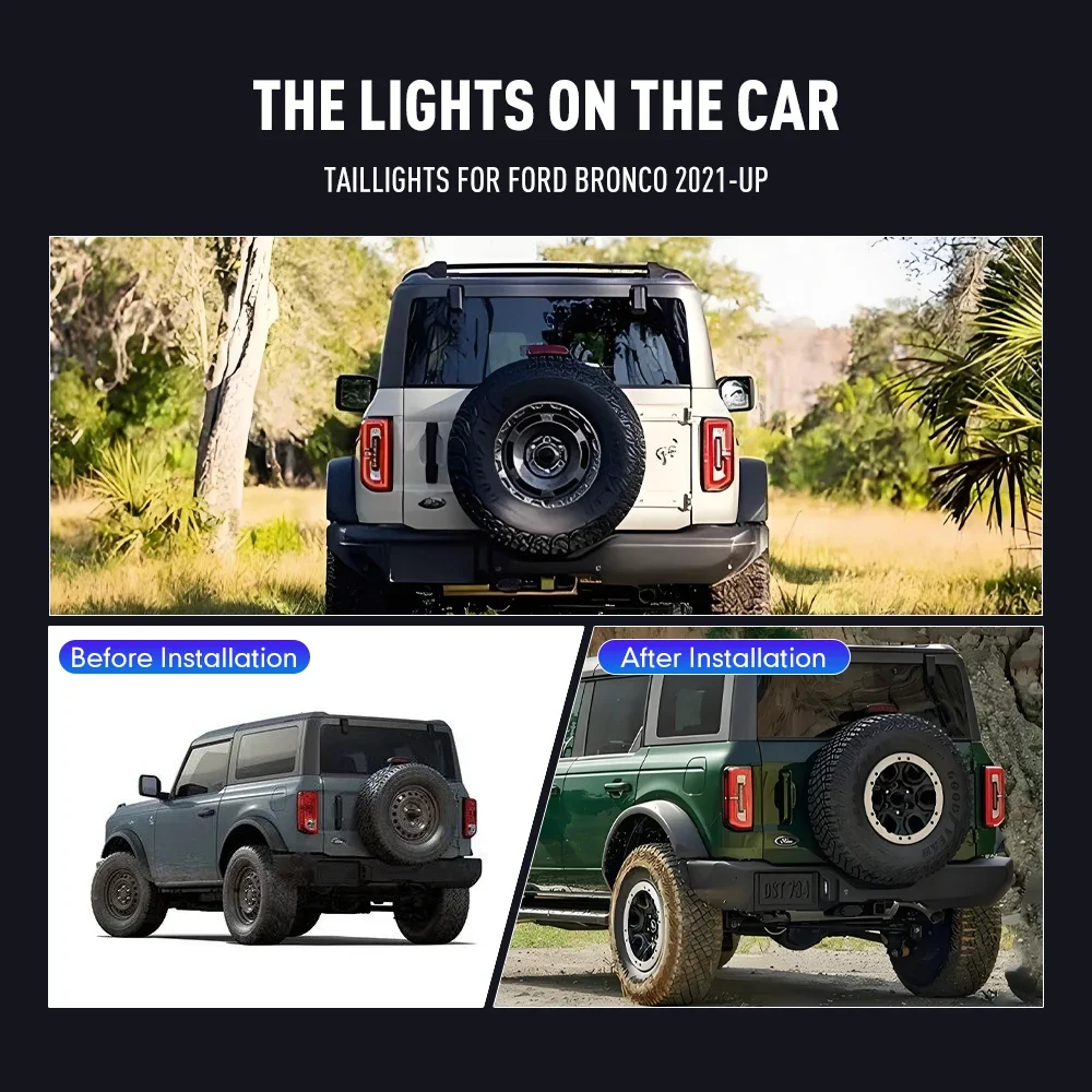 

Pair Of LED Tail Lights For Ford Bronco Headlight 2021-up DRL Reverse Brake Turning Signal Car Rear Tail Light Assembly