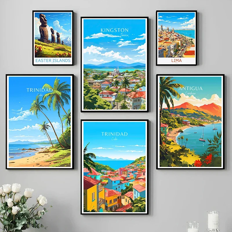 Póster de viaje de Perú, Cuba, Chile, Caribe, paisaje de América del Sur, pintura en lienzo, imagen artística de pared para decoración del hogar y la sala de estar