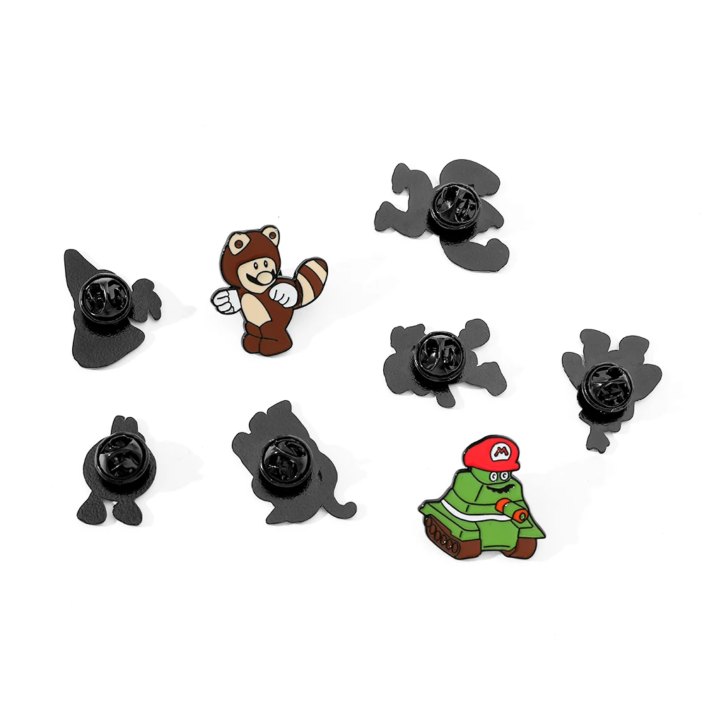 8 Pcs Cute cartoon Creative Game Character Props Metal Badge Accessories Mario Clothing Bag ornament Pin Souvenir gift