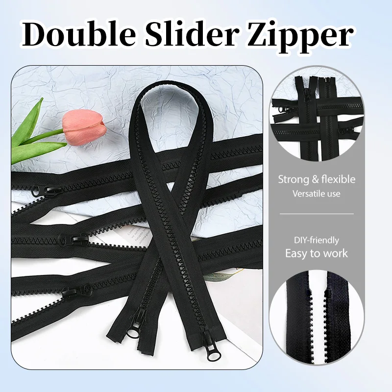 

60-300cm 5#8# Resin Zipper for Clothes Long Open-End Zippers with Single/Double Sliders Tent Coat Zip Repair Sewing Accessories