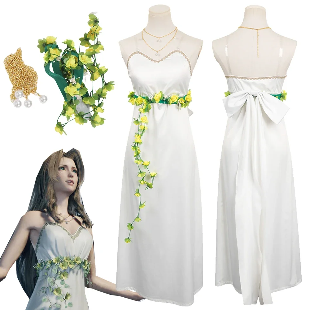 

Aerith Cosplay Dress Waist Bow Anime Game Final Fantasy Costume Disguise Adult Roleplay Fantasia Outfits Female 2025 Hot Sale