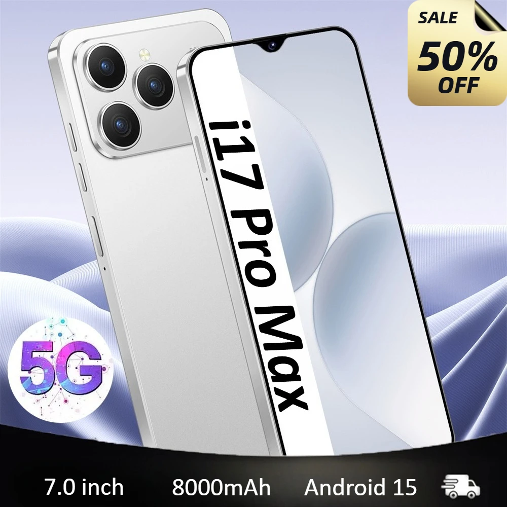 Celulares i17 pro max 2026 novo original 7.0hd 5g cartão duplo smartphone de espera dupla 8000mah android 15 telefones celulares
