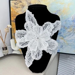 1PC DIY Sequin Beaded Decorative Lace Patches Multi Layered Clothing Accessories White High Quality Handmade