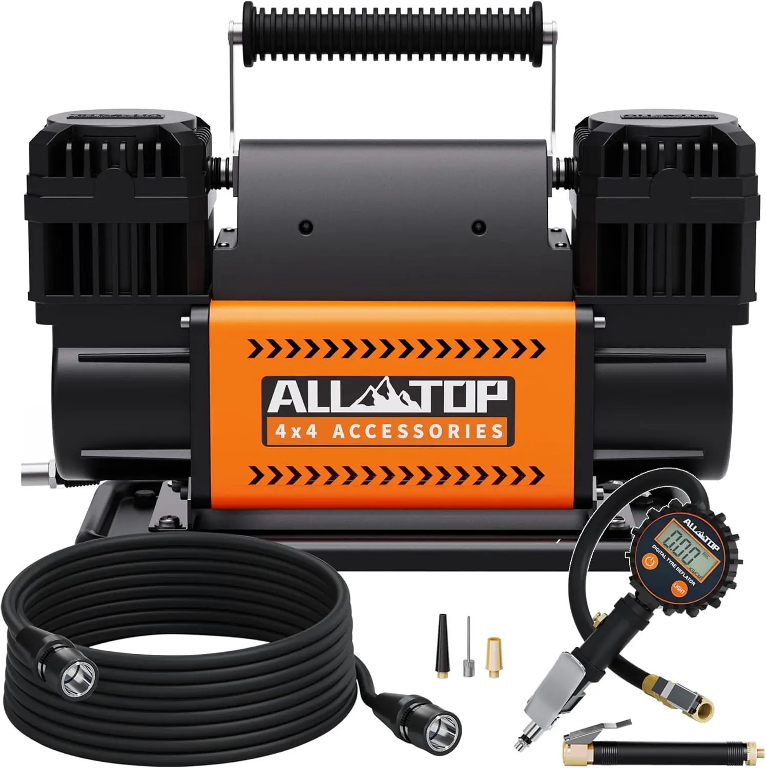 Compresor de aire de doble cilindro con manómetro Digital, Kit de Inflador de neumáticos, inflador portátil de 12V, ³ 12,35 pies/Min