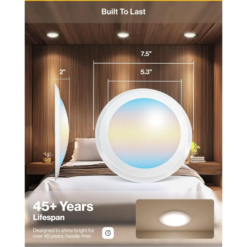 12 Pack LED Disc Lights Ceiling 6 Inch, Mount Disk Light, Recessed Can Lighting, 1050 LM, 15W (75W Equivalent), Selectable CCT 3