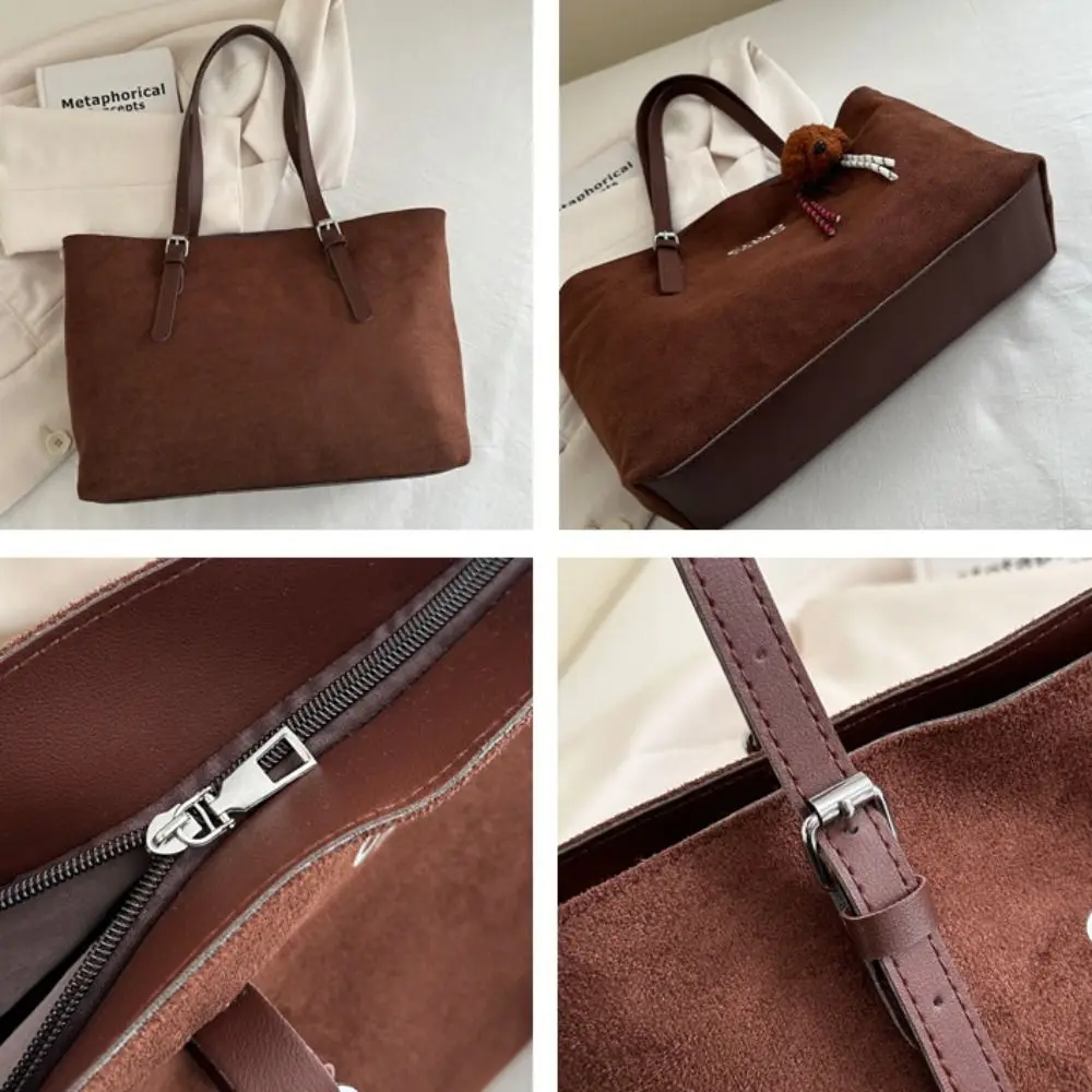 다용도 한국 스타일 PU 토트백 벨벳 PU 솔리드 컬러 레터 언더암 백 대용량 핸드백 스웨이드 숄더백 여행용