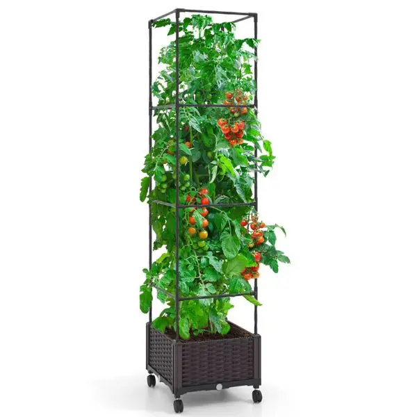 

67 Inches Raised Garden Bed with Planter Box and Trellis