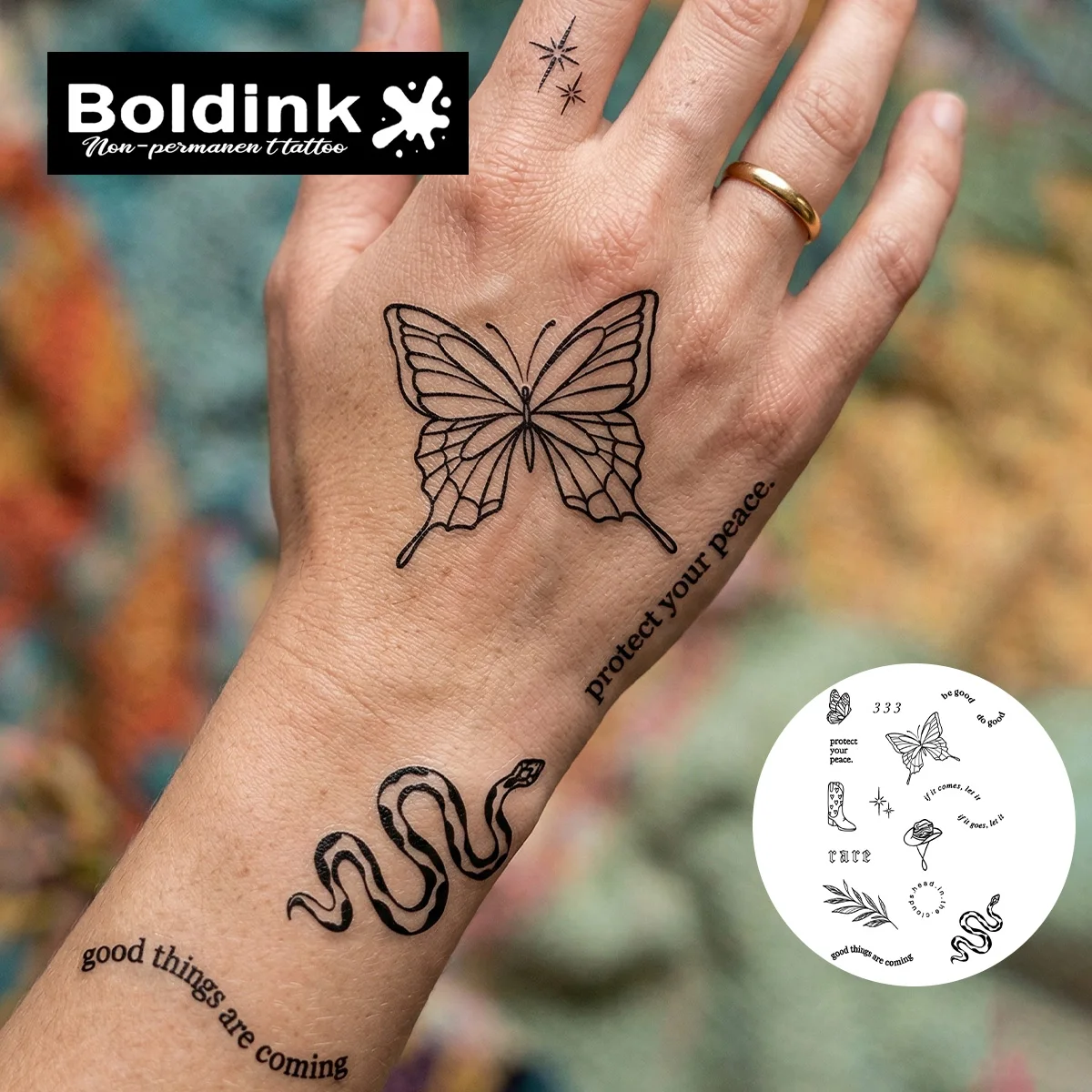 BOLDINK American Retro Moisturizing Tattoo Sticker Unisex Fashion Design Easy Apply Waterproof Lasts 1-2 Week