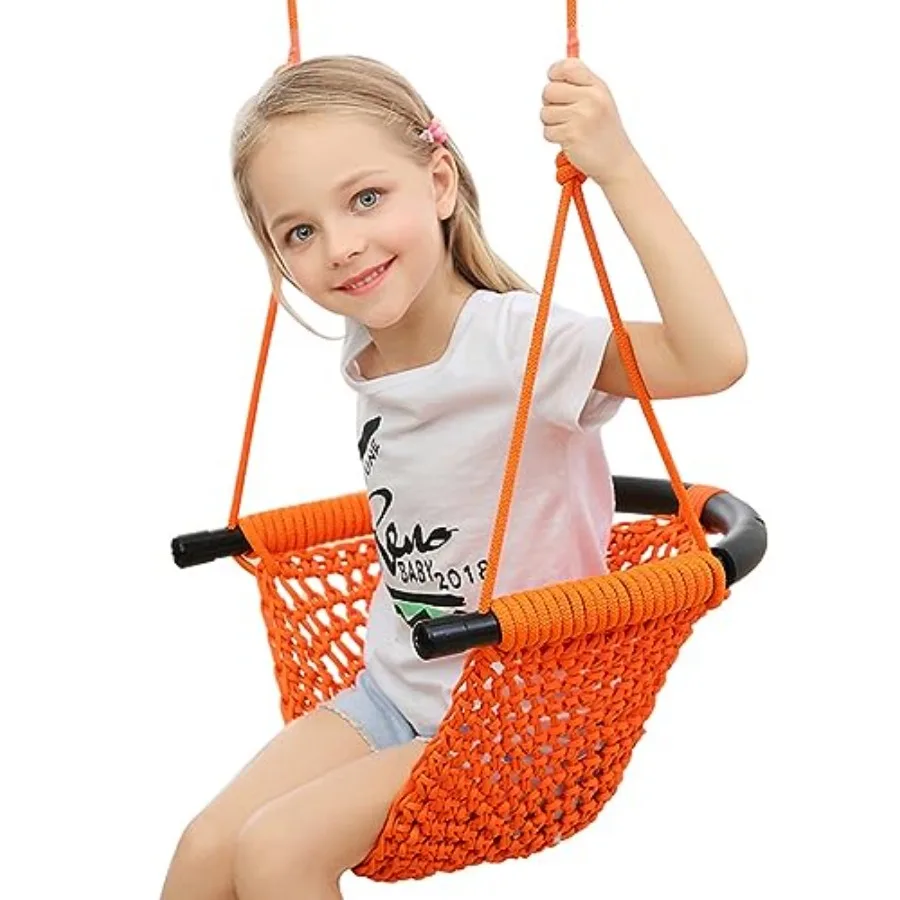 

Hand-Knitting Toddler Swing Swing Seat for with Adjustable Ropes Swings Set for Outdoor Indoor Playground Backyard Orange
